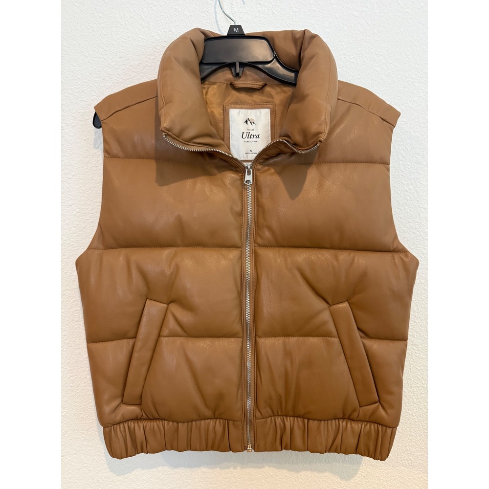 Abercrombie & Fitch Ultra Vegan Leather Puffer Vest Tan Brown Small